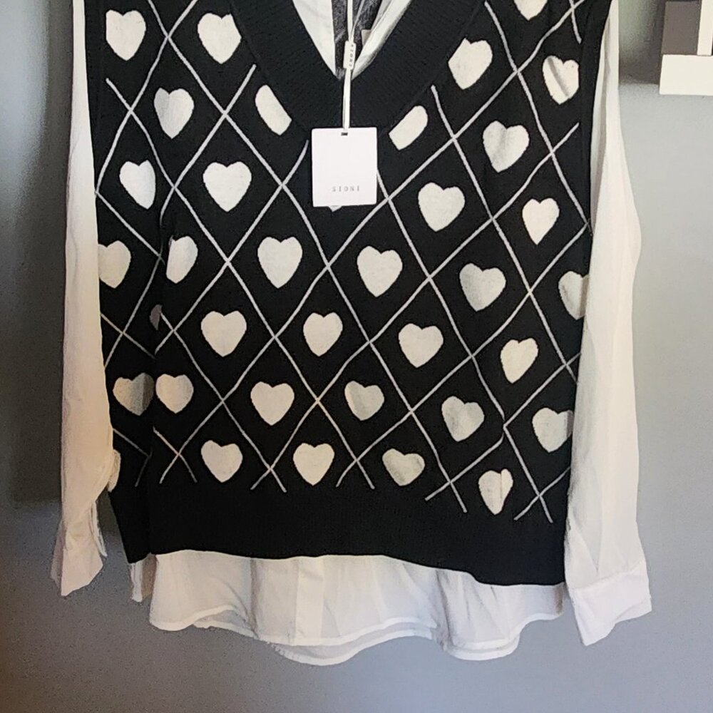 New Checkered Hearts Layered Sweater - Picture 3 of 4